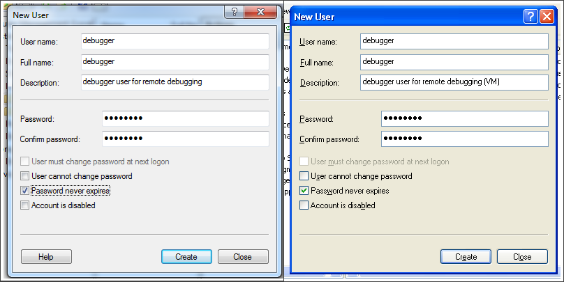 A matching user account on the host (left) and on the guest (right)