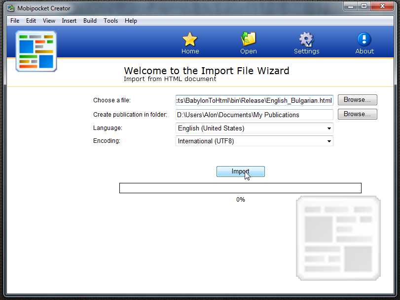 Import the HTML file