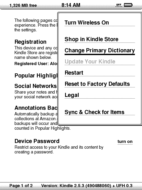 Settings screen > Menu > Change Primary Dictionary