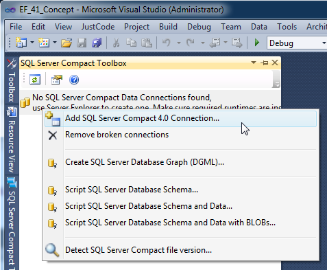 Add SQL Server Compact 4.0 Connection...
